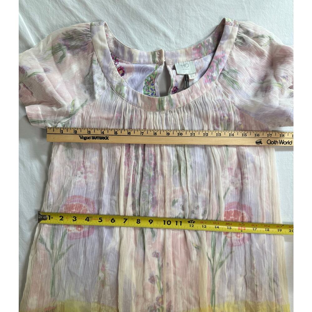 Anthropologie HD in Paris Dipped Chroma Swing Dress Size 2 Floral Gauzy Keyhole - Picture 9 of 11